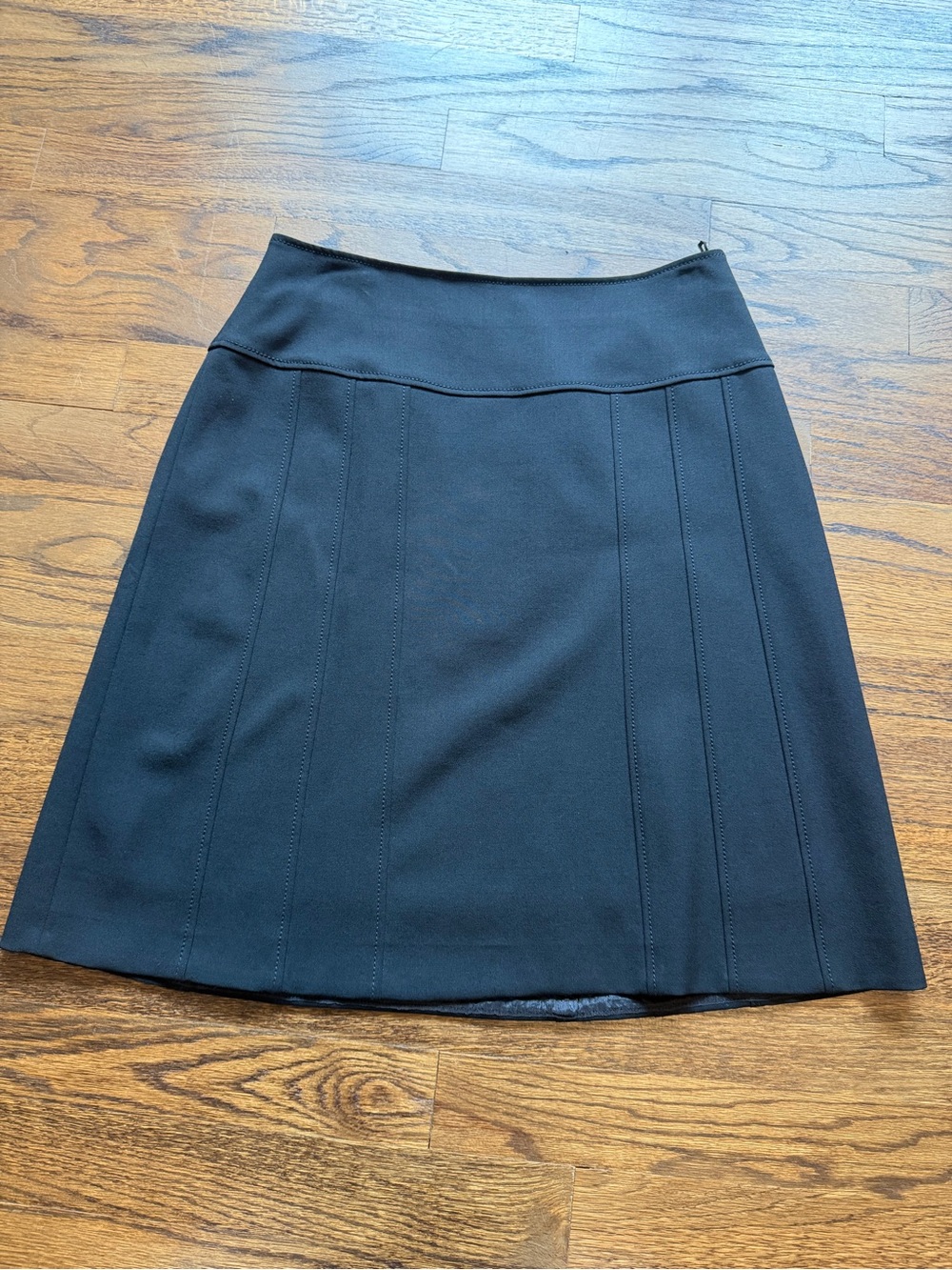 Piazza Sempione Black Solid Pleated Lined A-Line Knee Skirt, Size IT 40